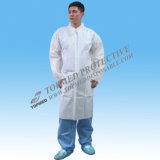 Hot! Disposable White Disposable Polypropylene Lab Coat with Elastic\Knitted Cuffs